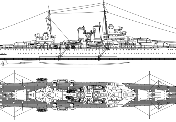 Крейсер USS CA-45 Wichita 1939 [Heavy Cruiser] - чертежи, габариты, рисунки